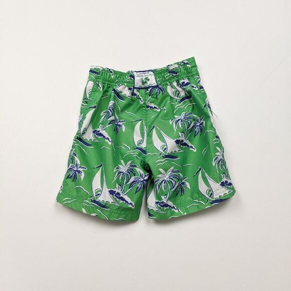 Janie and Jack Swim Trunks Boys Size 18-24m Green Sailboat - Picture 3 of 4
